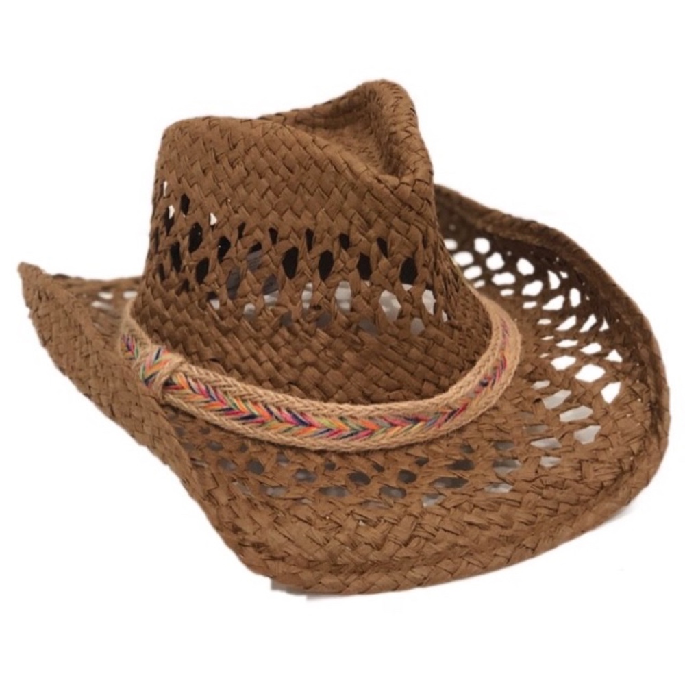 Multi Color Band Brown Cowboy Hat